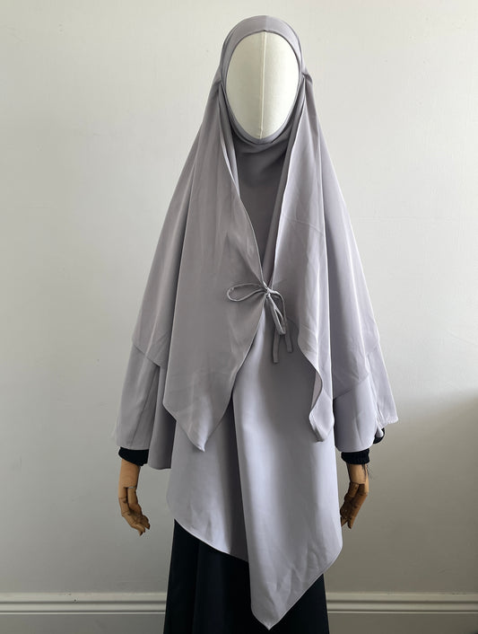 Grey tie front khimar